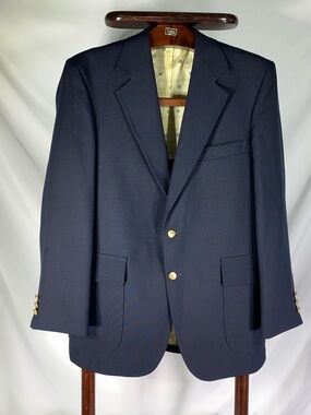 Sears & Roebuck Men's Navy Blue Vintage Blazer with Gold Buttons